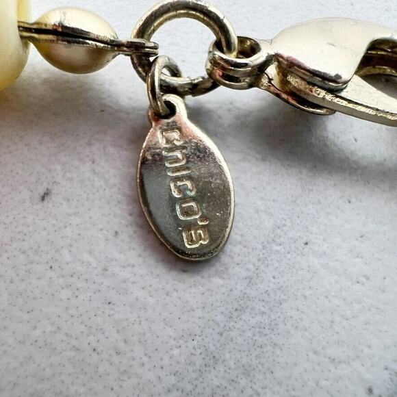 Chico's Cream Beaded Faux Turquoise Gold Tone Tassel Pendant Statement Necklace - Picture 10 of 11